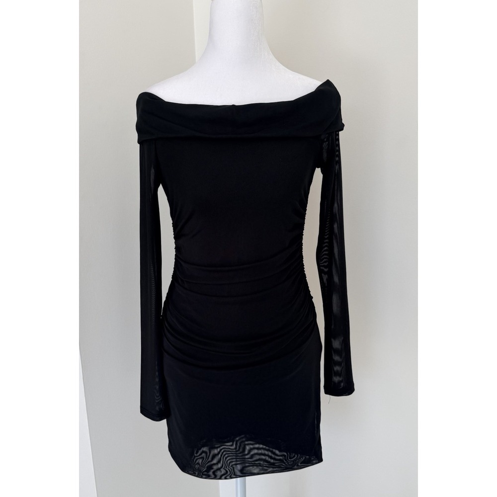 Witchy Sheer Mesh Off Shoulder Mini Dress Womens Size M Whimsigoth Dark fairy - Picture 2 of 12